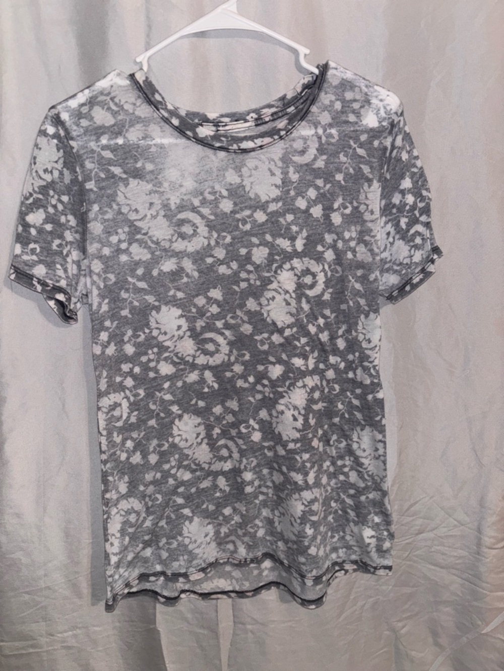 Lucky Brand Gray and White Floral Burnout Short Sleeve Tee